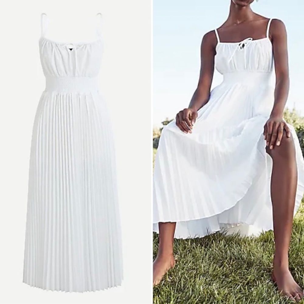 Nwt J.Crew Smocked Waist Pleateddress White Size 14